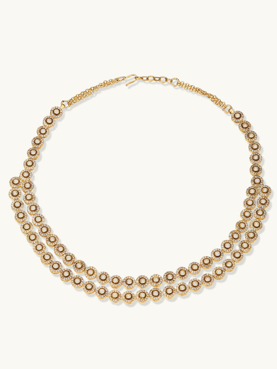 Nuyug 22K Gold-Plated Zircon Studded Enamel Embellished Dual Layered Necklace Set | Grocsy