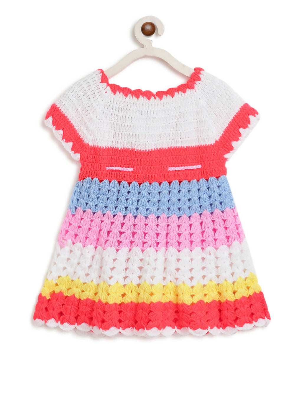 ChutPut Hand knitted Crochet Rainbow Wool Dress For Baby Girls - Multi | Grocsy
