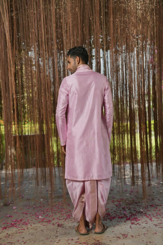 Lavender Kanjivaram Machien Embroidered Pattu Set by Hilo Design | Grocsy