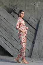 Women's Partywear Designer White & Multi Muslin co-ord set - Stylishta | Grocsy