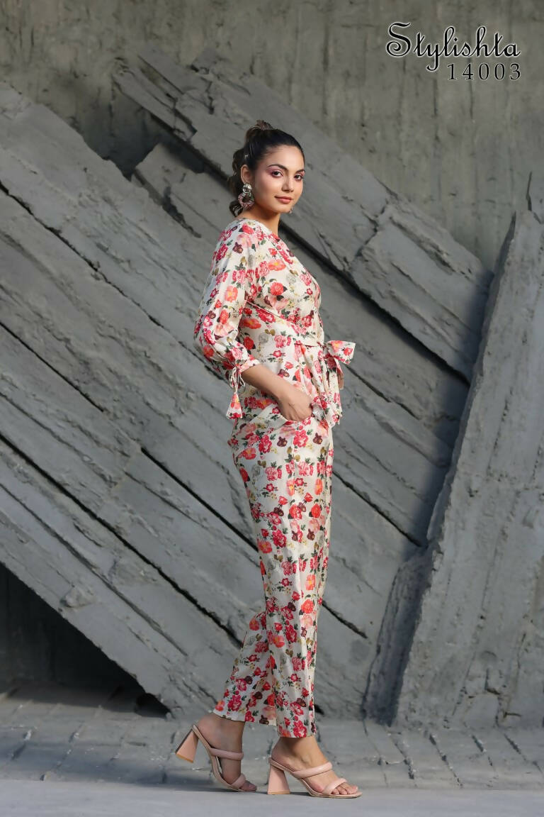 Women's Partywear Designer White & Multi Muslin co-ord set - Stylishta | Grocsy