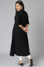 Janasya Women's Black Poly Crepe Solid Casual High Low Kurta | Grocsy