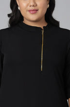 Janasya Women's Black Poly Crepe Solid Casual High Low Kurta | Grocsy