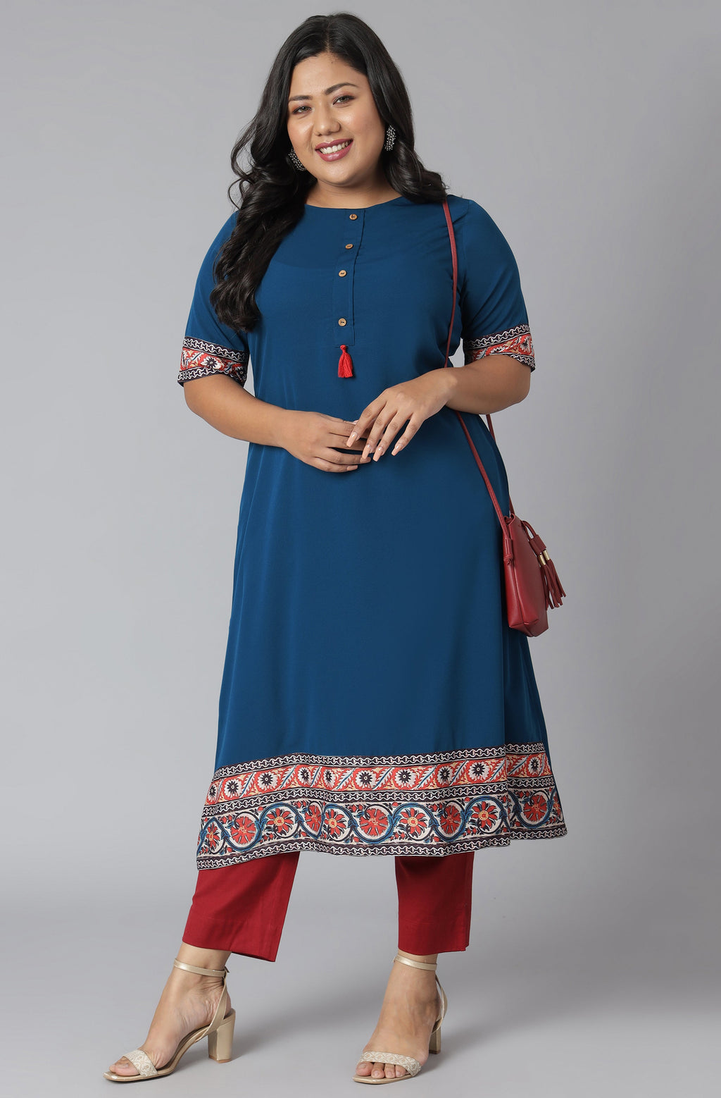 Janasya Women's Teal Poly Crepe Floral Print Casual A-line Kurta | Grocsy