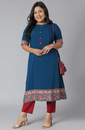 Janasya Women's Teal Poly Crepe Floral Print Casual A-line Kurta | Grocsy