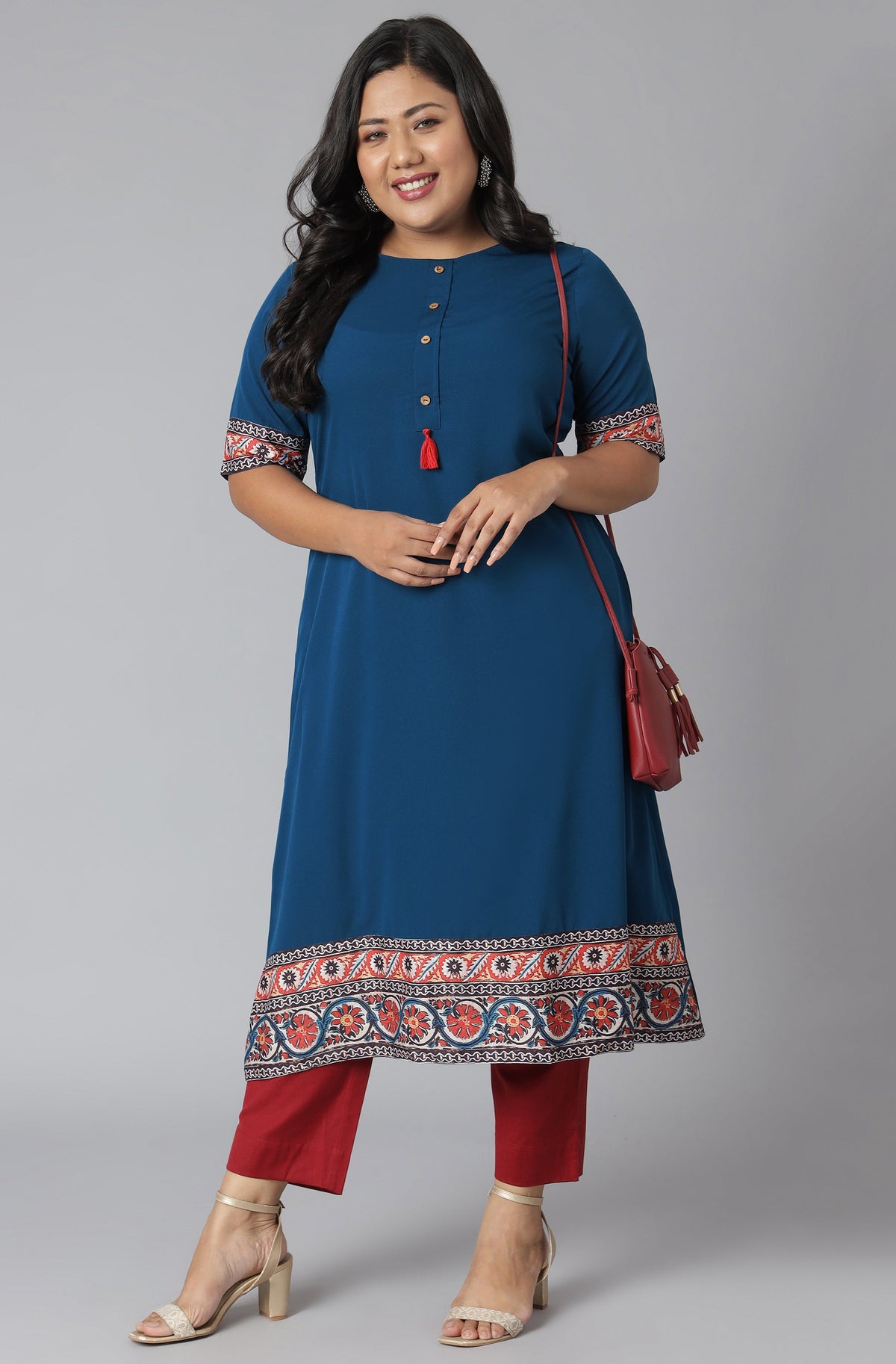 Janasya Women's Teal Poly Crepe Floral Print Casual A-line Kurta | Grocsy