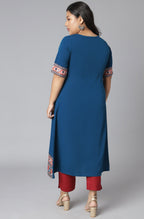 Janasya Women's Teal Poly Crepe Floral Print Casual A-line Kurta | Grocsy