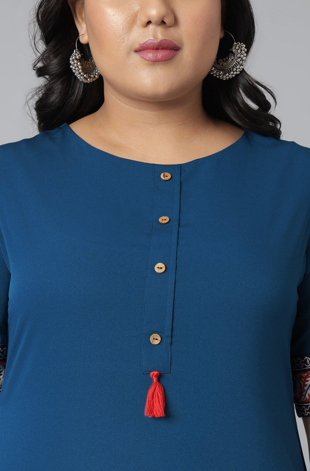 Janasya Women's Teal Poly Crepe Floral Print Casual A-line Kurta | Grocsy
