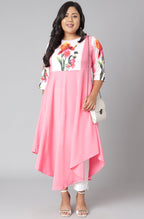 Janasya Women's Pink Poly Crepe Floral Print Casual Flared Kurta | Grocsy