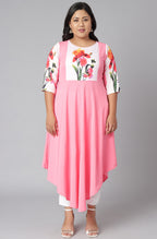 Janasya Women's Pink Poly Crepe Floral Print Casual Flared Kurta | Grocsy