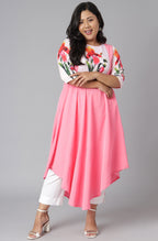Janasya Women's Pink Poly Crepe Floral Print Casual Flared Kurta | Grocsy
