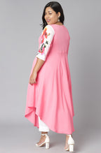 Janasya Women's Pink Poly Crepe Floral Print Casual Flared Kurta | Grocsy