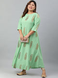 Janasya Women's Light Green Poly Crepe Foil Print Casual A-line kurta | Grocsy