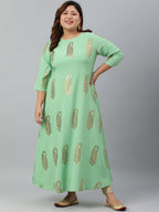 Janasya Women's Light Green Poly Crepe Foil Print Casual A-line kurta | Grocsy