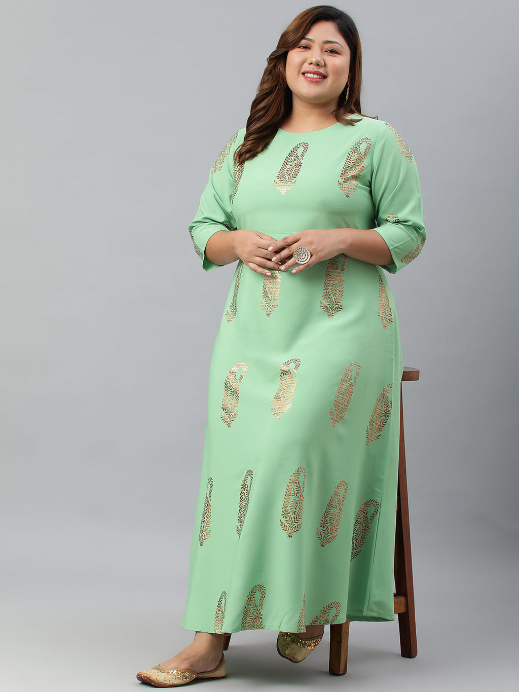 Janasya Women's Light Green Poly Crepe Foil Print Casual A-line kurta | Grocsy