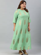 Janasya Women's Light Green Poly Crepe Foil Print Casual A-line kurta | Grocsy