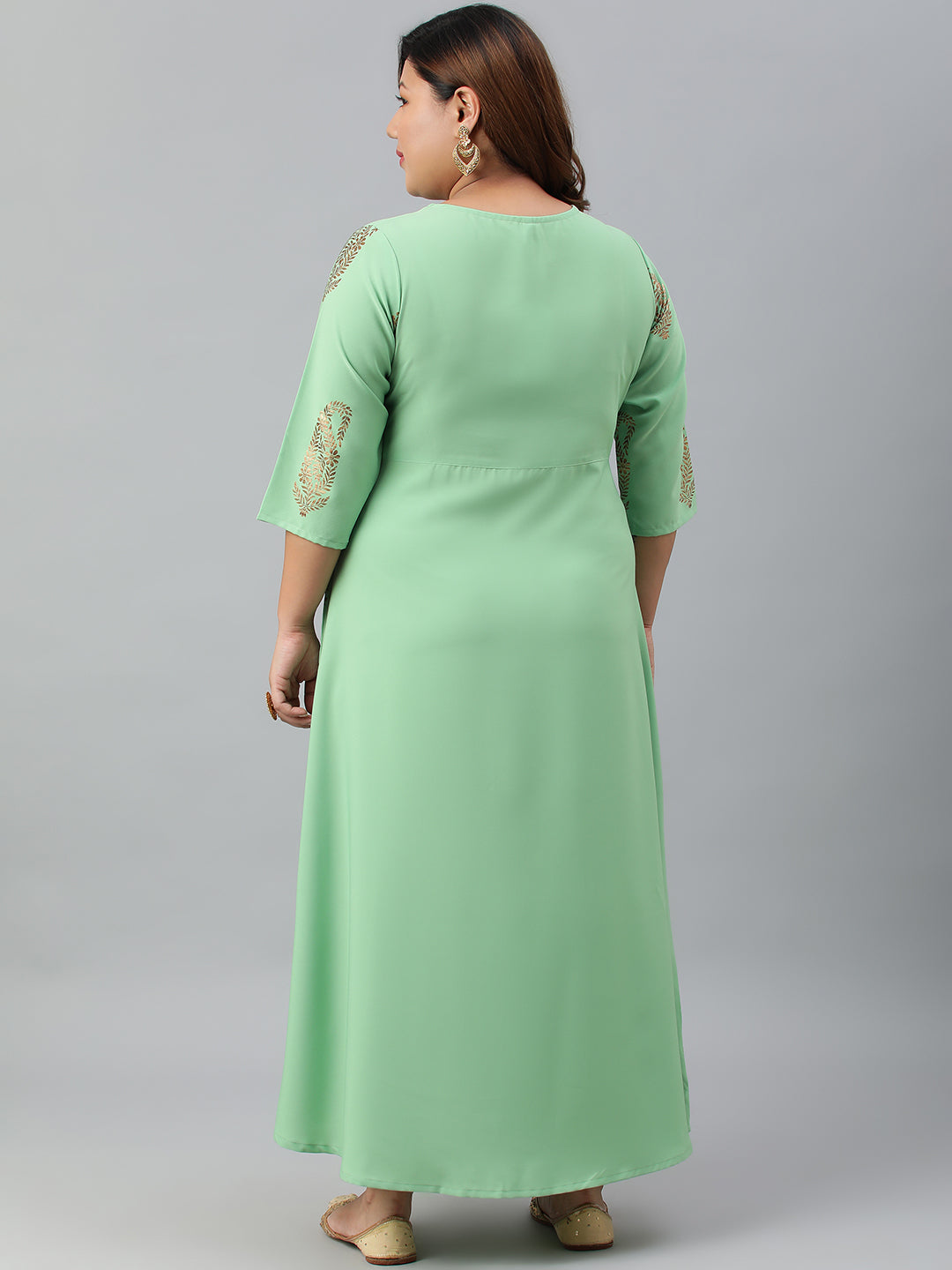Janasya Women's Light Green Poly Crepe Foil Print Casual A-line kurta | Grocsy