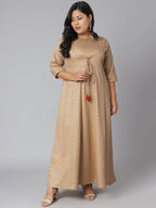 Janasya Women's Beige Poly Silk Foil Print Festive & Party Anarkali Kurta | Grocsy