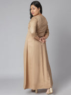 Janasya Women's Beige Poly Silk Foil Print Festive & Party Anarkali Kurta | Grocsy
