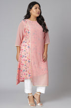 Janasya Women's Pink Poly Crepe Floral Print Casual High Low Kurta | Grocsy