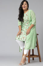 Janasya Women's Green Poly Crepe Floral Print Casual A-line Kurta | Grocsy