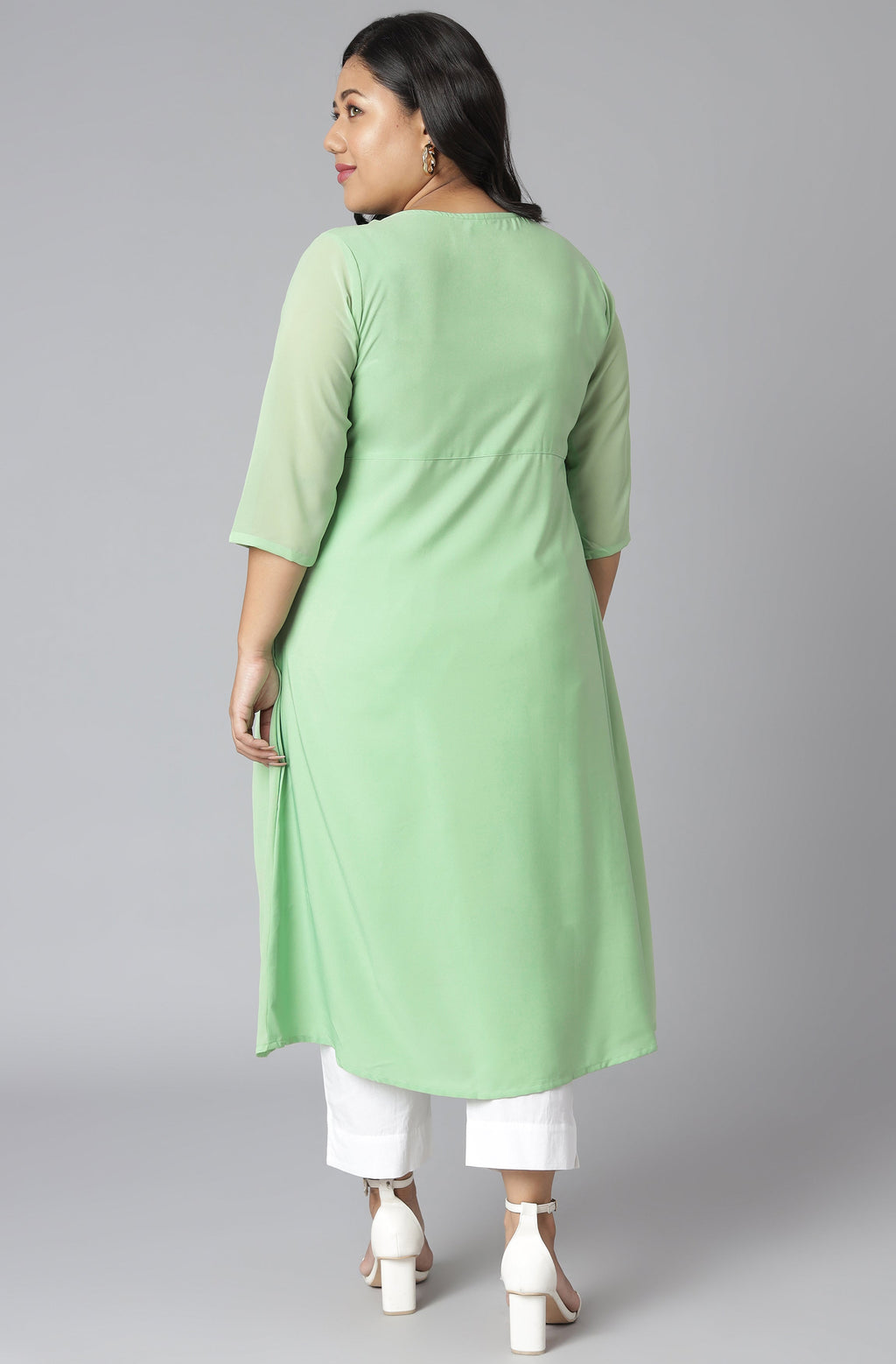 Janasya Women's Green Poly Crepe Floral Print Casual A-line Kurta | Grocsy