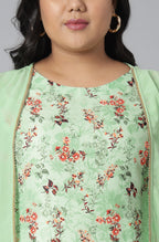 Janasya Women's Green Poly Crepe Floral Print Casual A-line Kurta | Grocsy