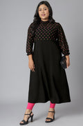 Janasya Women's Black Poly Crepe Polka Print Casual A-line Kurta | Grocsy