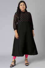 Janasya Women's Black Poly Crepe Polka Print Casual A-line Kurta | Grocsy