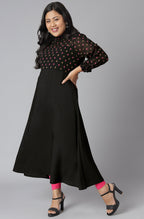 Janasya Women's Black Poly Crepe Polka Print Casual A-line Kurta | Grocsy