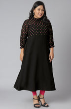 Janasya Women's Black Poly Crepe Polka Print Casual A-line Kurta | Grocsy