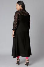 Janasya Women's Black Poly Crepe Polka Print Casual A-line Kurta | Grocsy