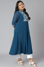 Janasya Women's Teal Poly Crepe Floral Print Casual A-line Kurta | Grocsy