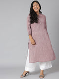 Janasya Women's Mauve Cotton Slub Solid Casual Straight Kurta | Grocsy