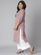 Janasya Women's Mauve Cotton Slub Solid Casual Straight Kurta | Grocsy