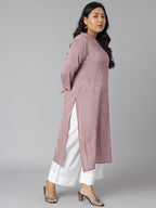 Janasya Women's Mauve Cotton Slub Solid Casual Straight Kurta | Grocsy