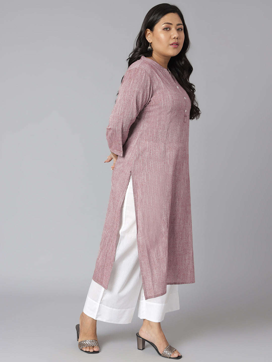 Janasya Women's Mauve Cotton Slub Solid Casual Straight Kurta | Grocsy