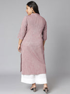 Janasya Women's Mauve Cotton Slub Solid Casual Straight Kurta | Grocsy