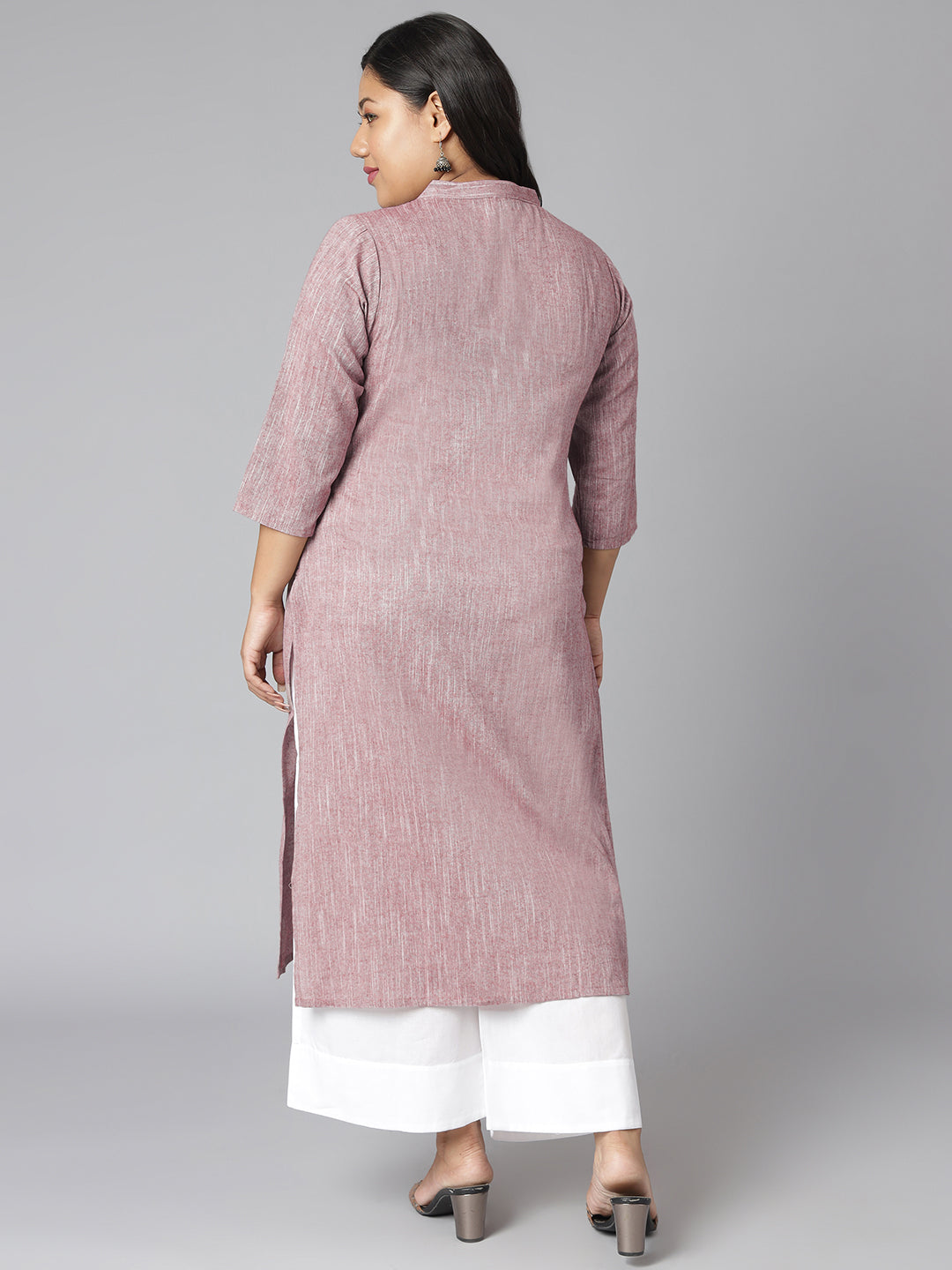 Janasya Women's Mauve Cotton Slub Solid Casual Straight Kurta | Grocsy