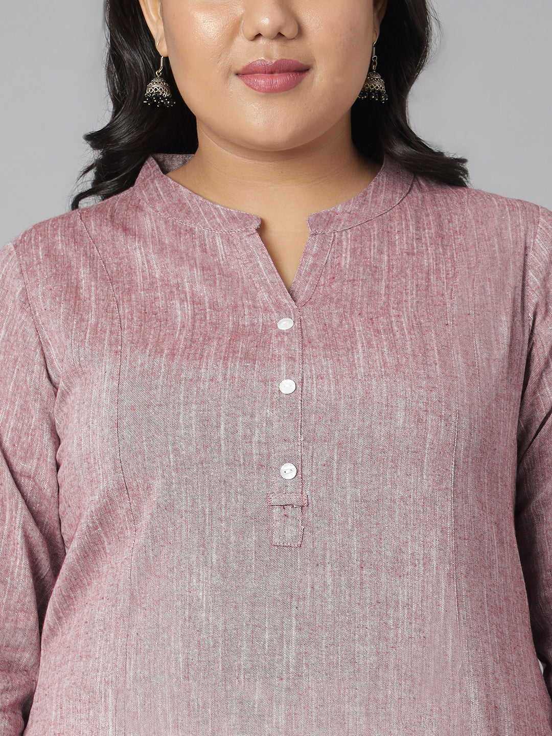 Janasya Women's Mauve Cotton Slub Solid Casual Straight Kurta | Grocsy