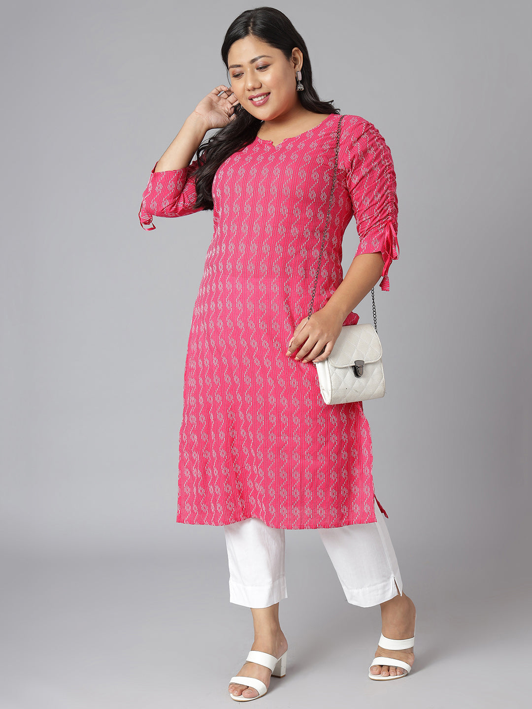 Janasya Women's Pink Cotton Woven Design Casual Straight Kurta | Grocsy