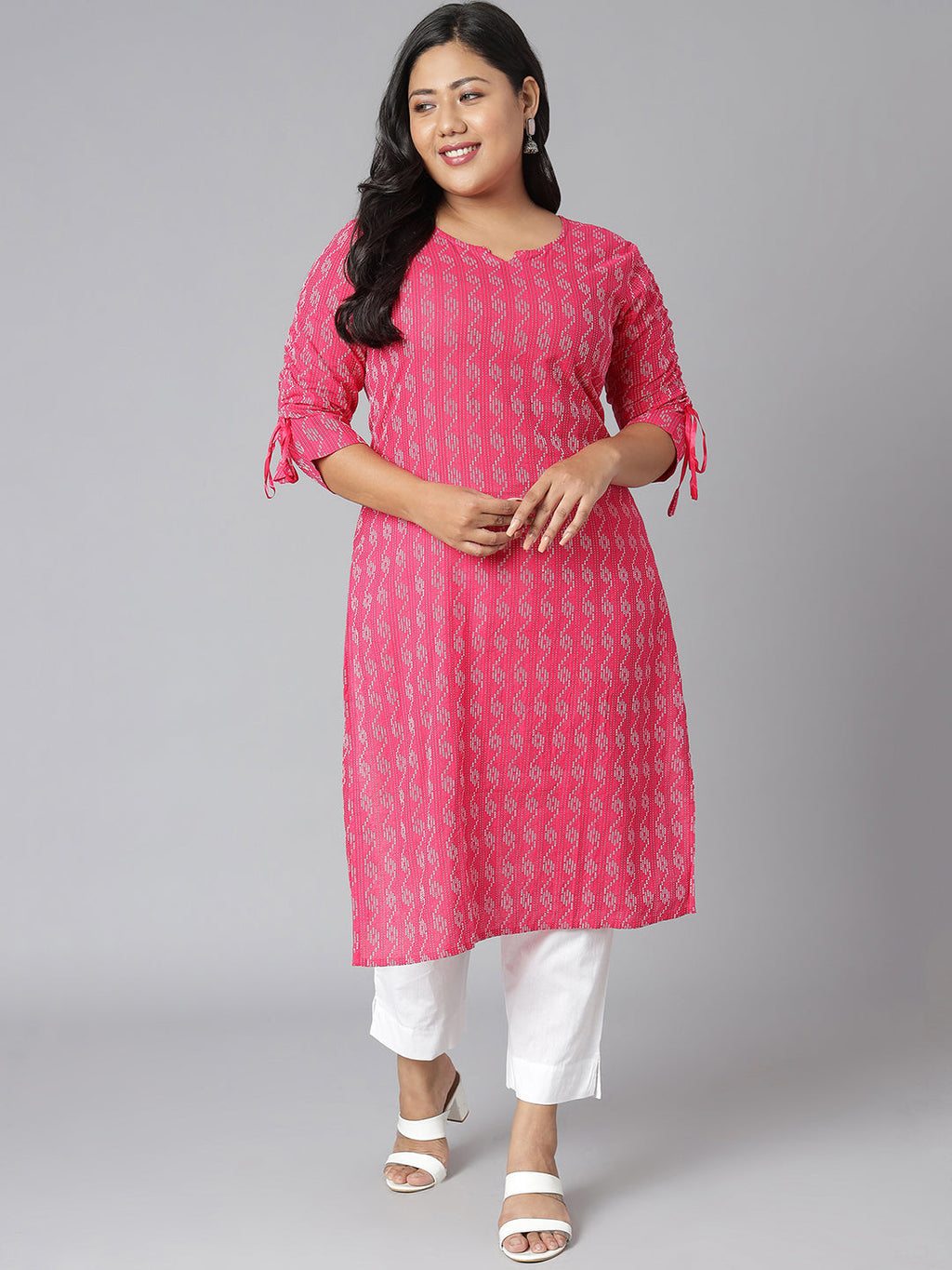 Janasya Women's Pink Cotton Woven Design Casual Straight Kurta | Grocsy
