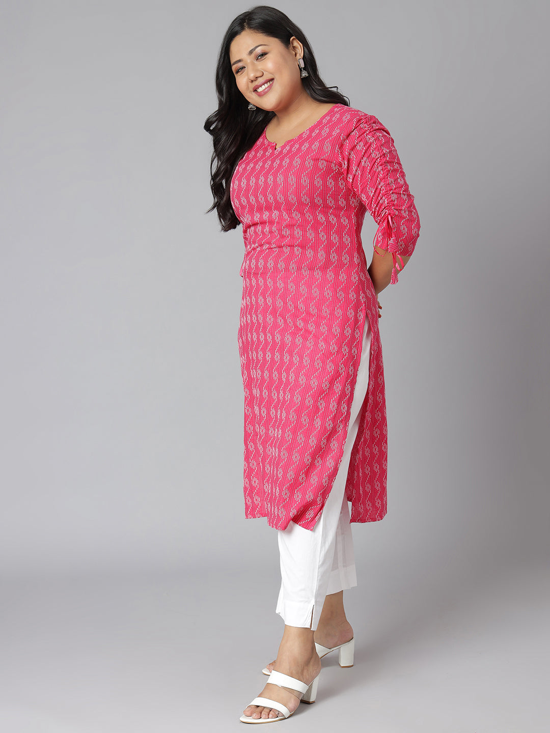 Janasya Women's Pink Cotton Woven Design Casual Straight Kurta | Grocsy