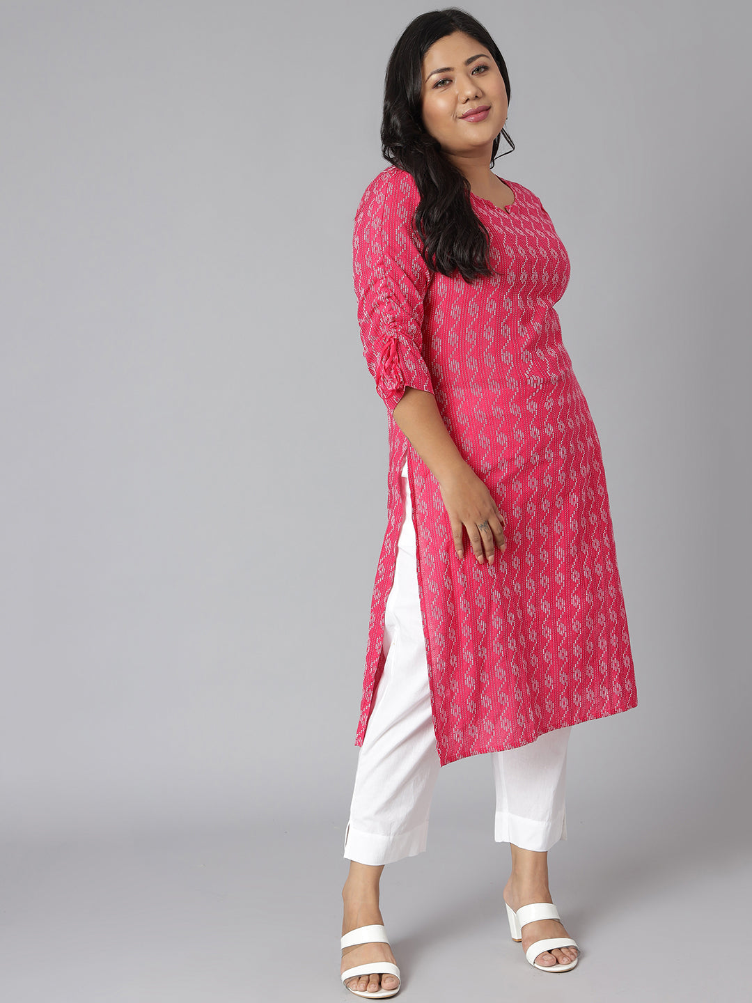 Janasya Women's Pink Cotton Woven Design Casual Straight Kurta | Grocsy