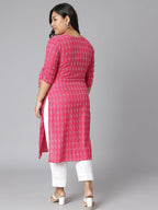 Janasya Women's Pink Cotton Woven Design Casual Straight Kurta | Grocsy
