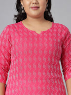 Janasya Women's Pink Cotton Woven Design Casual Straight Kurta | Grocsy