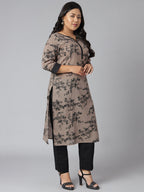 Janasya Women's Grey Cotton Floral Print Casual Straight Kurta | Grocsy