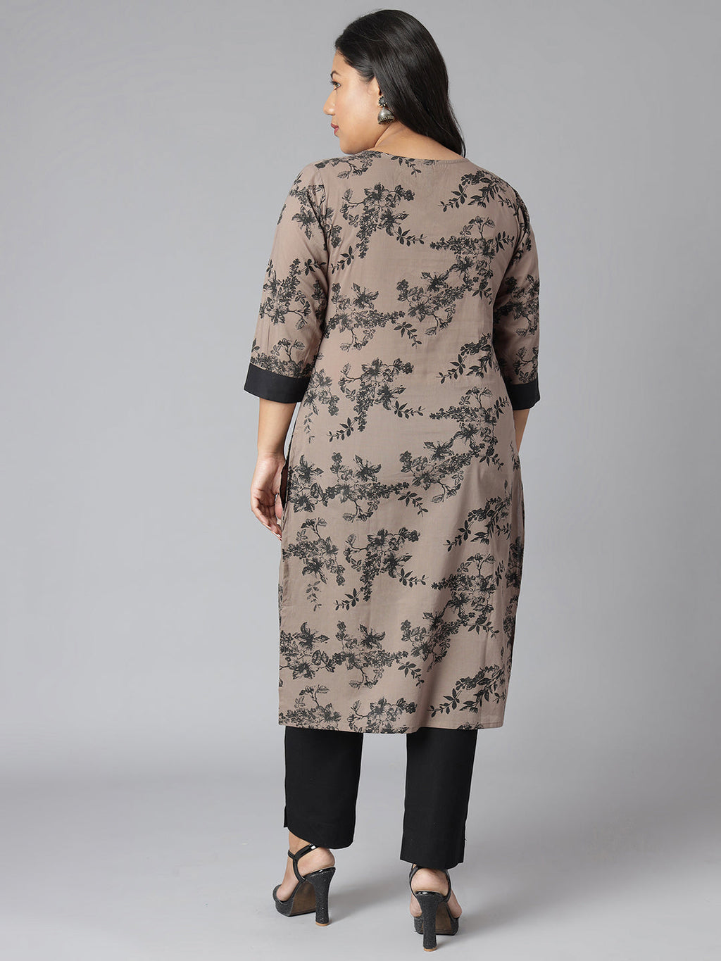 Janasya Women's Grey Cotton Floral Print Casual Straight Kurta | Grocsy