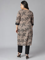 Janasya Women's Grey Cotton Floral Print Casual Straight Kurta | Grocsy