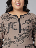 Janasya Women's Grey Cotton Floral Print Casual Straight Kurta | Grocsy